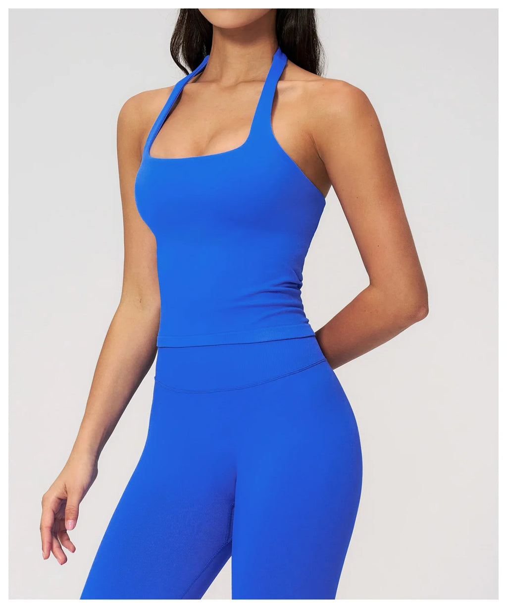 Hanging Neck Yoga Sports Bra Summer Shock Proof Gym High Strength Workout Fitness Underwear Push Up Top Yoga Bra Running Vest