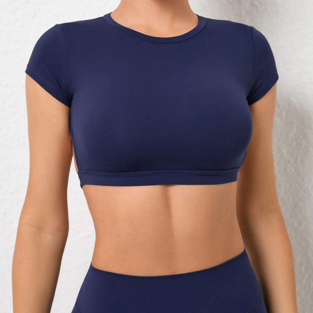 Hearuisavy Summer Sports Shirts Breathable Workout Tops Fitness Sportswear Backless Yoga Clothing Sport Crop Tops Women Gym Top