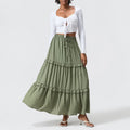 Elegant Women Long Tiered Skirt Summer Autumn Casual Ruffled Shirred Frill Trim Elastic Waist Drawstring A-Line Skirt Streetwear
