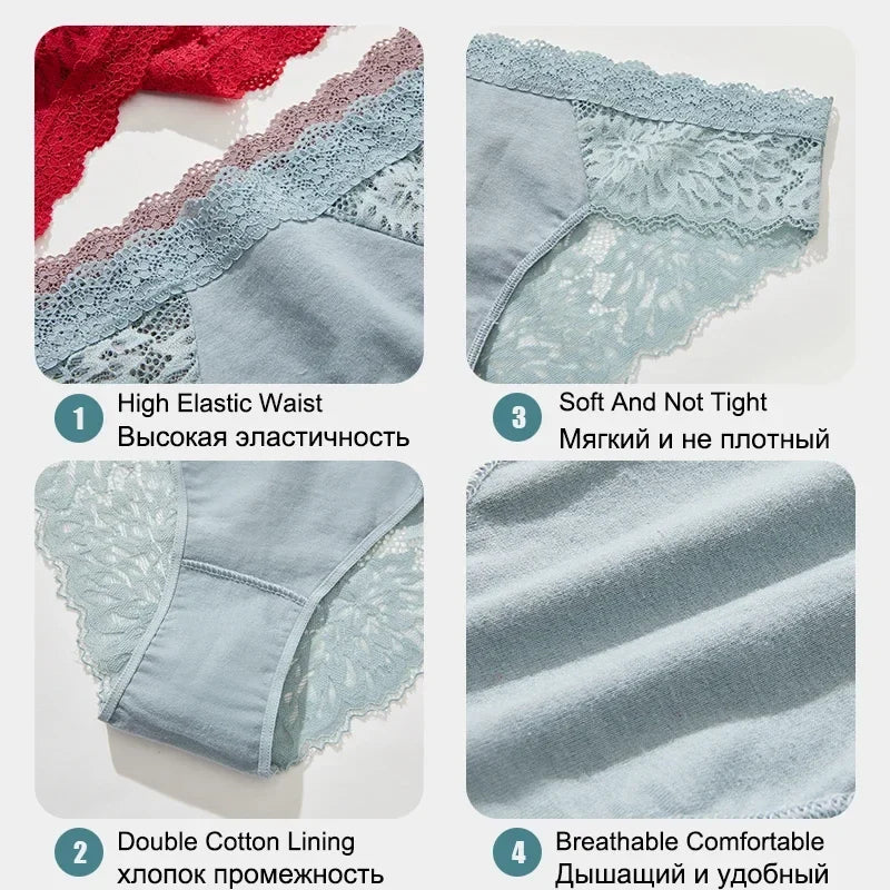 3Pcs/Set Seamless Lace Women Panties Transprant Hollow Out Low Waist Briefs Female Solid Soft Breathable Lingerie Underwear