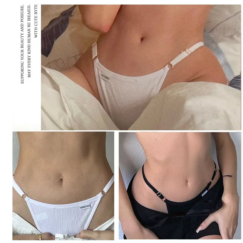 5PCS Women's Panties Cotton Thongs Adjustable Waist Sexy G-String Solid Color Seamless Intimate Female Underpants Lingerie S-XL