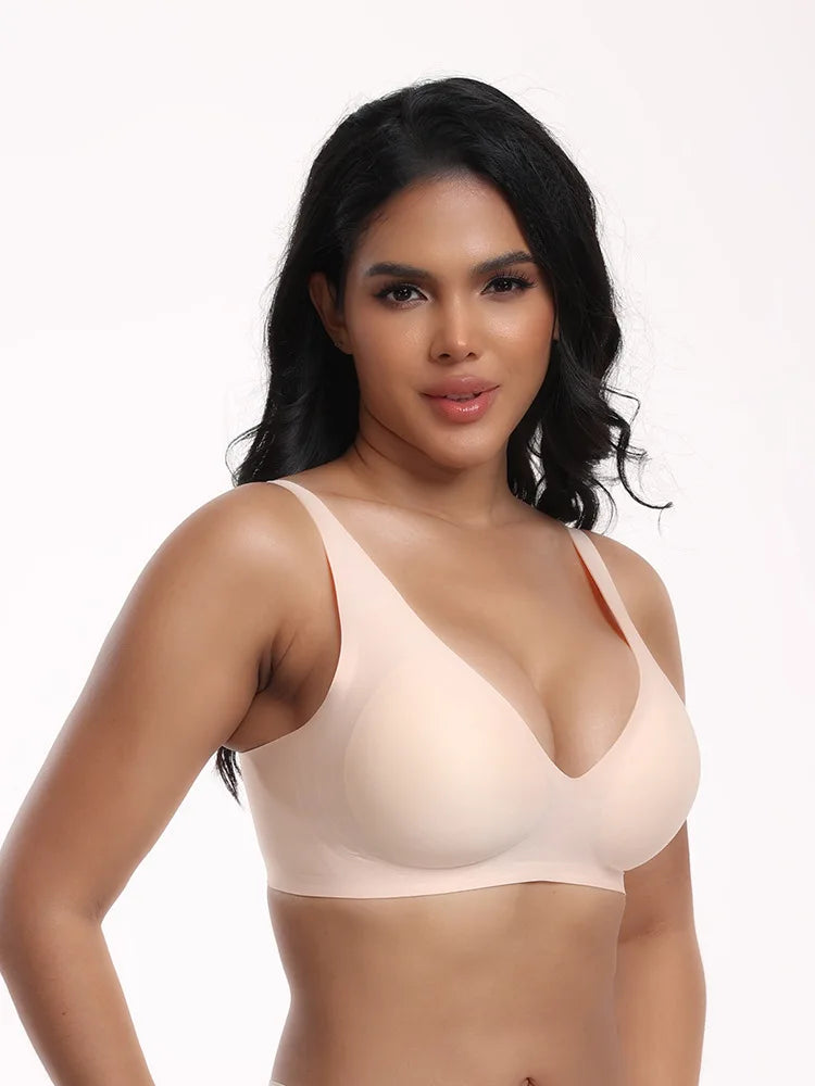 Women's Seamles Swire-free Bra Comfortable Full-Cup Solid Color Full-Cup Thin Mold Bra Plus Size Breathable Bra Pusp up