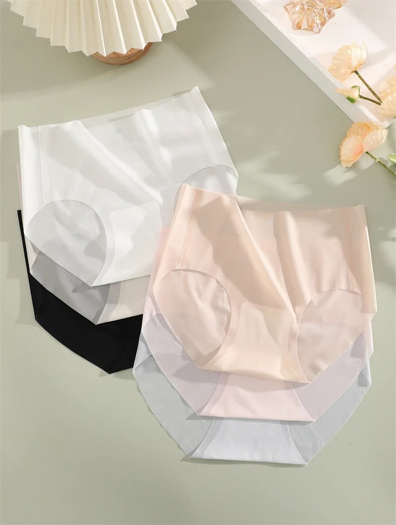2PCS Seamless Ice Silk Briefs Women's Transparent Panties Sexy Breathable Underwear Female Stretch Erotic Korean Ultra Lingerie
