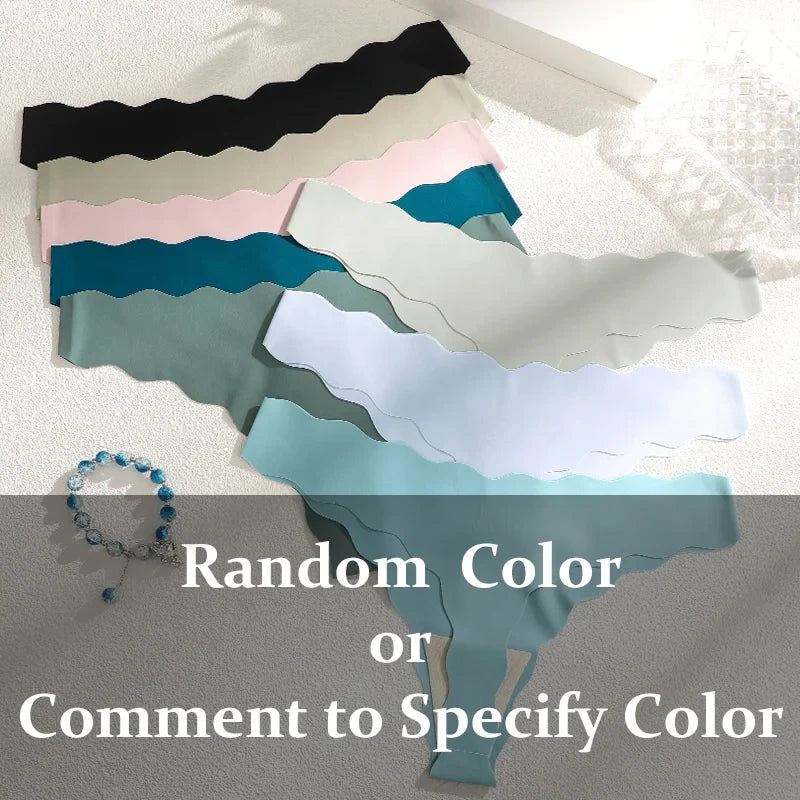 8PCS Women Seamless Panties Ultra-thin Panties Women Ice Silk Wavy Design Underwear Sexy Panty Low Waist G-string Female Solid