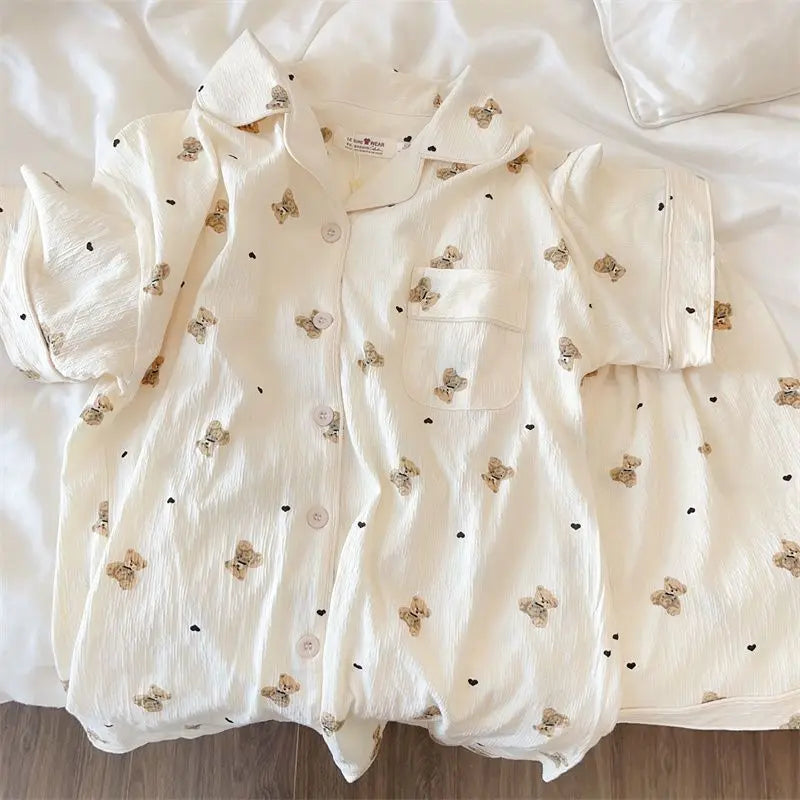 Thin Cotton Women's Short-sleeved Pajamas Set Summer Cute and Casual Sweet and Girly Thin Home Wear Set Sausage Dog Sleepwear