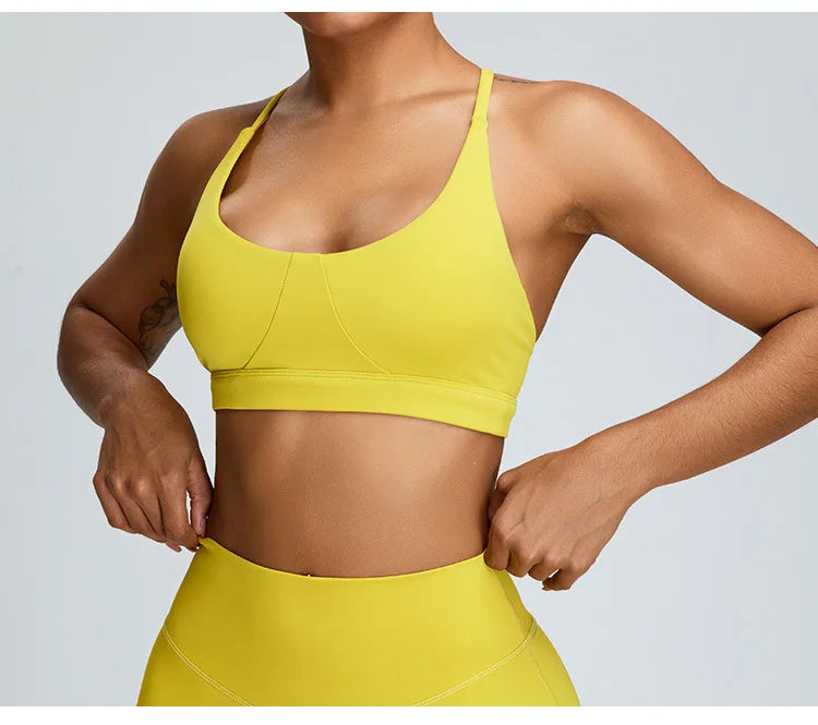Solid Color Cross Back Women Fitness Underwear Sports Bra Running Top Gym Yoga Athletic Tight Workout Jog Soft With Backless Bra