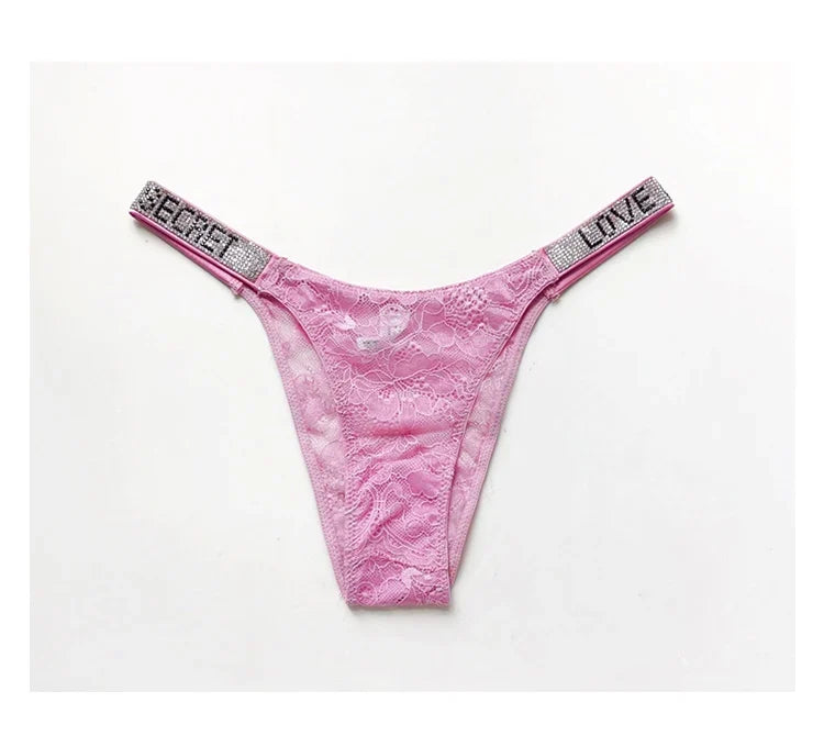 Rhinestone Lace Letter Sexy G String Women Panties Seamless Girls Underwear Transparent Thong For Female Low Rise Ladies Briefs