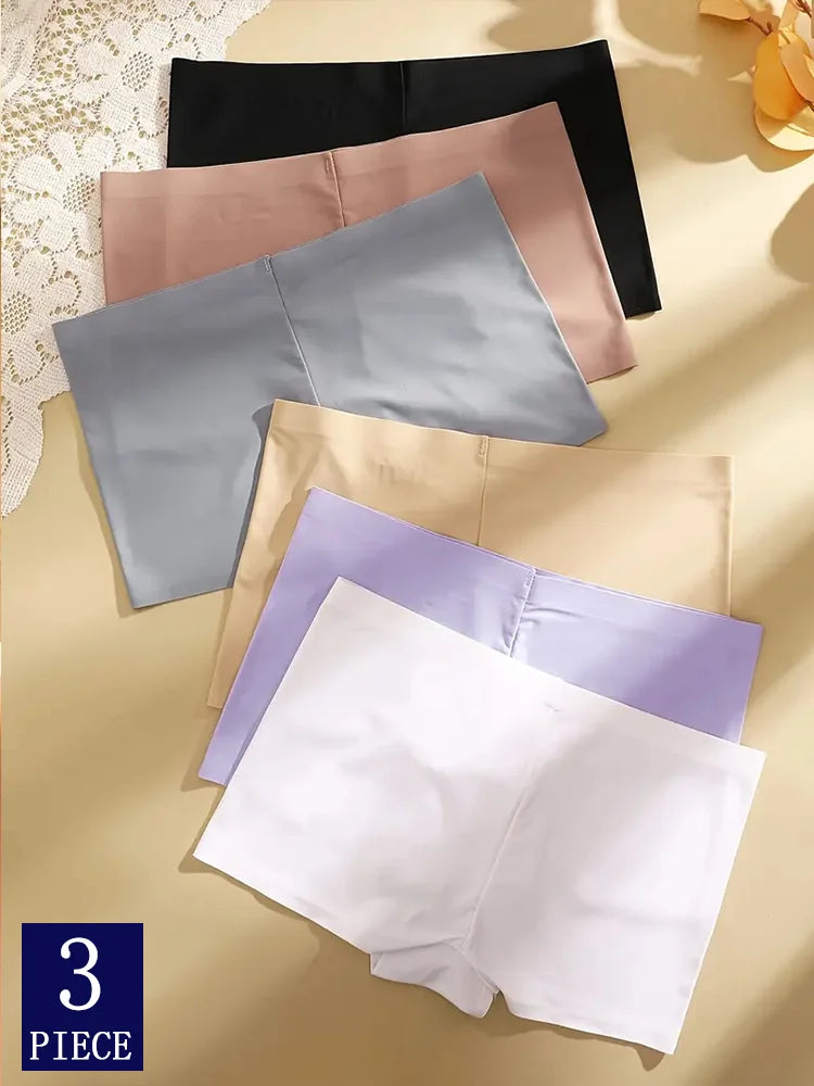 3Pcs Women's Seamless Sports Boxers Underwear Female Solid Color Panties Comfortable Brief Cozy Lingerie Intimate Underpant S-XL