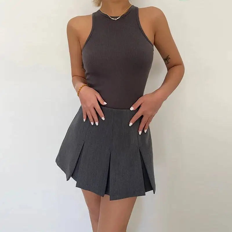 WOMENGAGA American High Street A-line Short Unif School Girl Fairy Grunge Skirt High Waist Pleated Skorts Streetwear Lovely HM2O