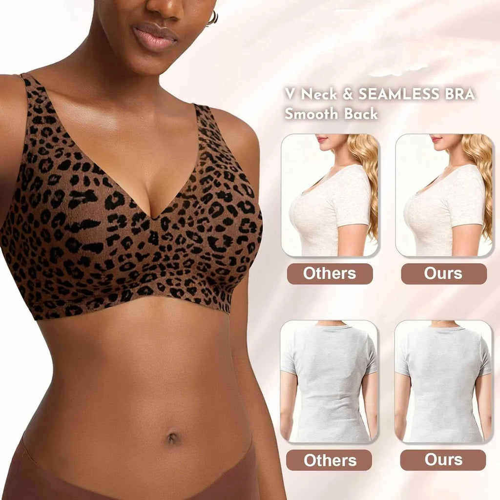 Women's Wire-Free Seamless Leopard Print Bra Soft Support Full Cup Thin Mold Bra Beautiful and Breathable Supportive Plus Up Bra