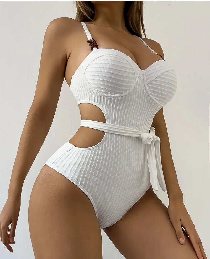 2026 Solid Color Wavy Fabric Bikini Set Cover Up Swimsuit For Women Push Up Ruffle One Pieces Swimwear Beach Bathing Suits