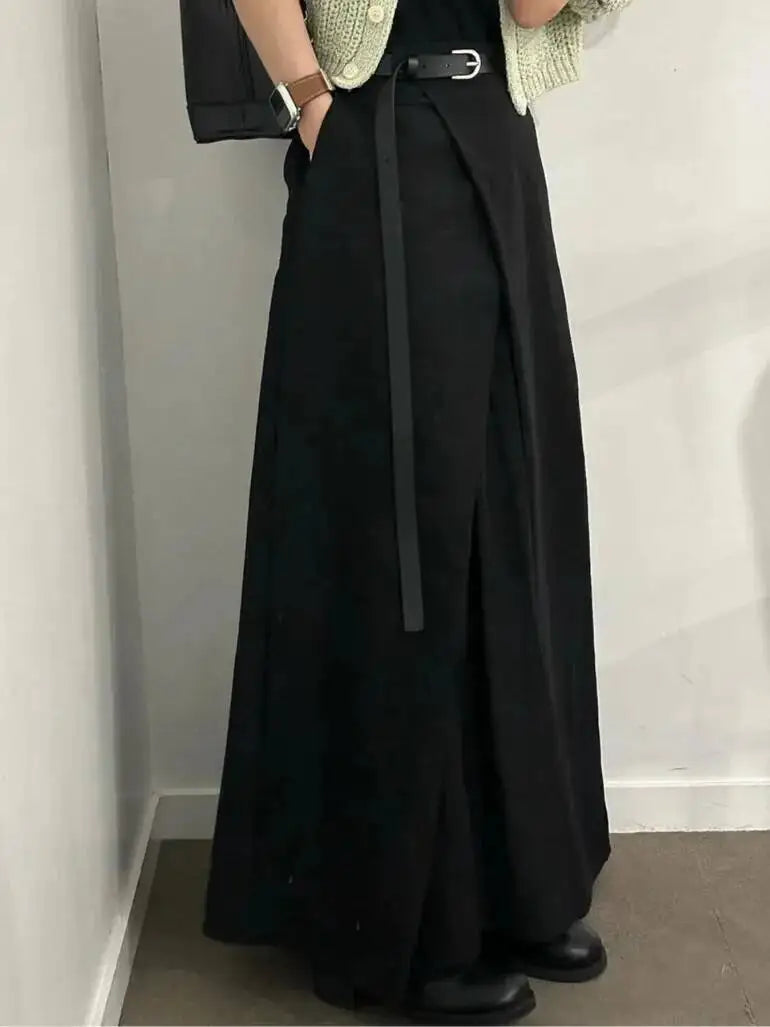 Loose Knee-Length A-Line Skirt Versatile Minimalist Design Commute High Waist Midi Pure Color Polyester Fiber Skirt WDM4