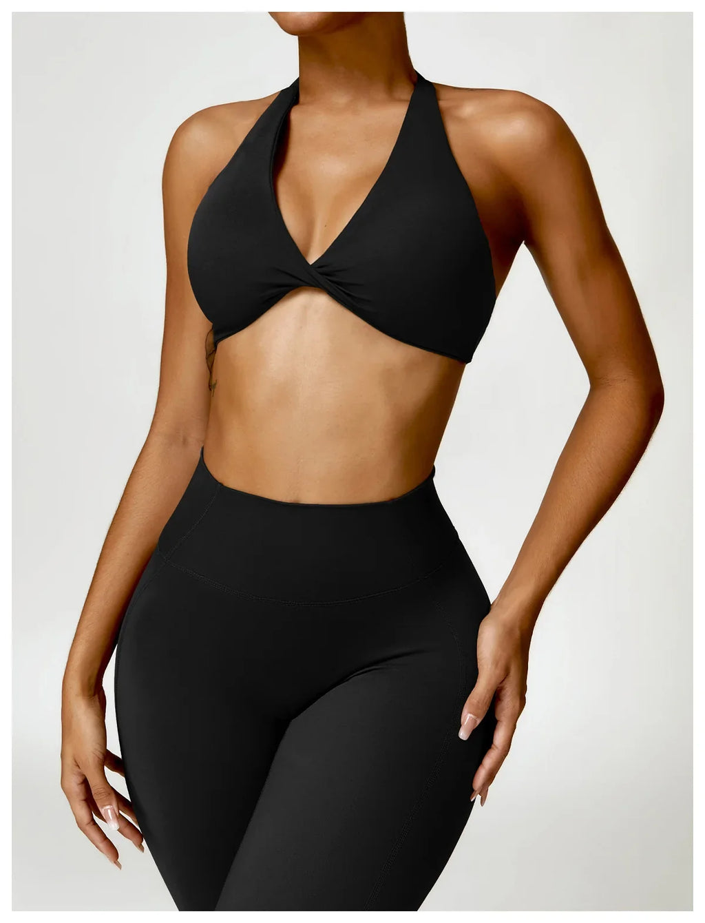 Women's Nylon Sports Bra Halter Sports Underwear Front Twist Naked Feel Sexy Yoga Gym Push Up Workout Padded Bralette Bathsuit