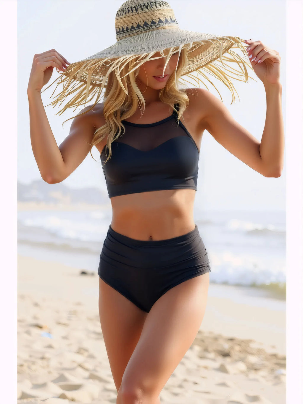 2026 Sexy Strappy Bikini High Waist Swimsuit Women Black Mesh Swimwear Female Bathers Bathing Swimming Suit Padded Beachwear