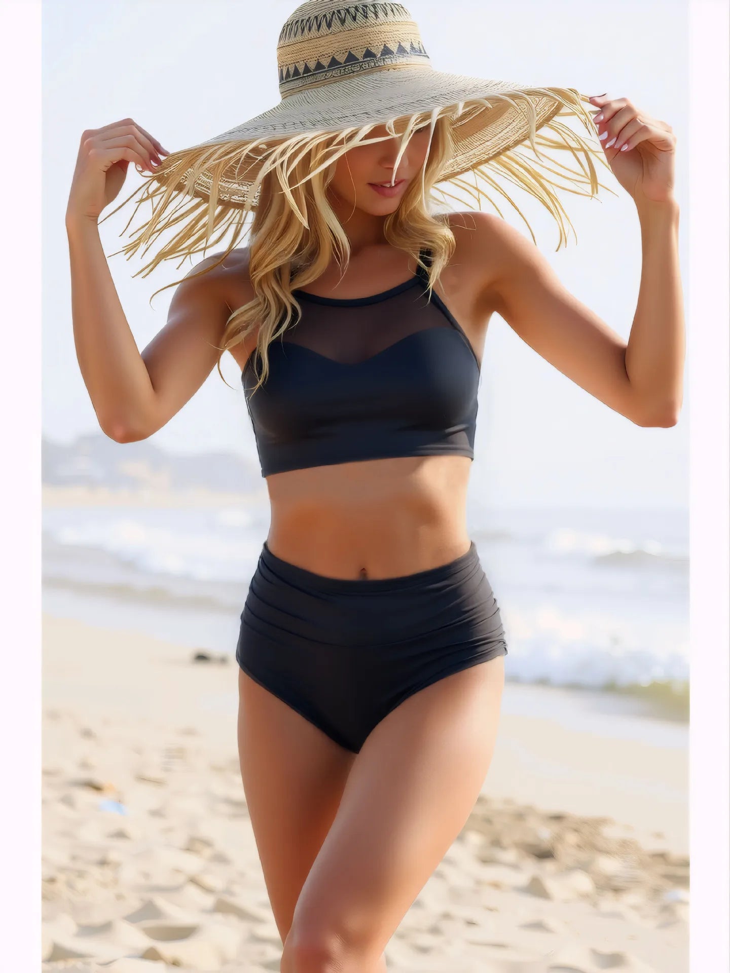 2026 Sexy Strappy Bikini High Waist Swimsuit Women Black Mesh Swimwear Female Bathers Bathing Swimming Suit Padded Beachwear