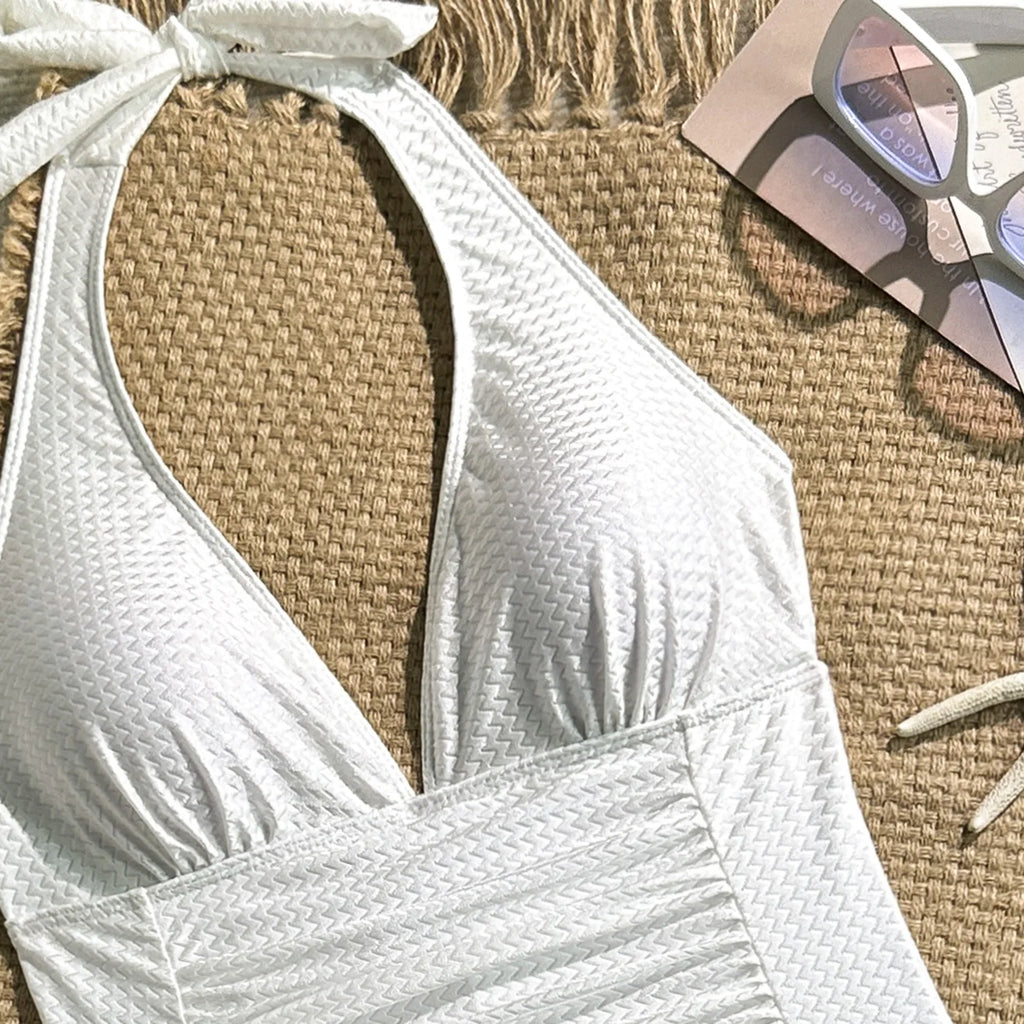 New Deep V Neck One Piece Swimsuit 2026 Women Orange White Pleate Tummy Control Swimwear Beach Holiday Bathing Suit Monokini