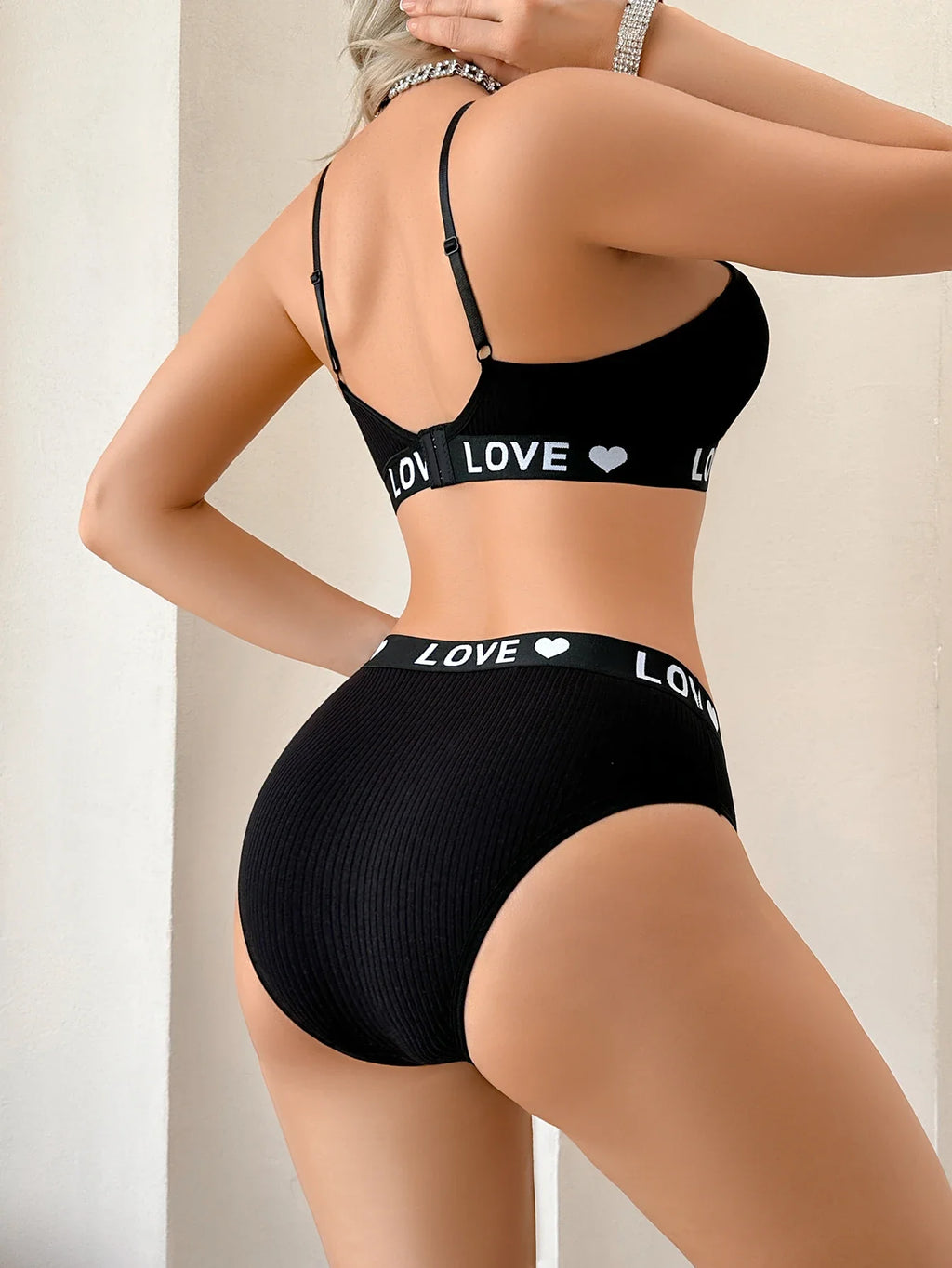 1 to 3-Piece Set Cotton Women's Underwear Set Rib Letter Print Removable Inner Wireless Push up Bra Soft Sexy Women's Underwear
