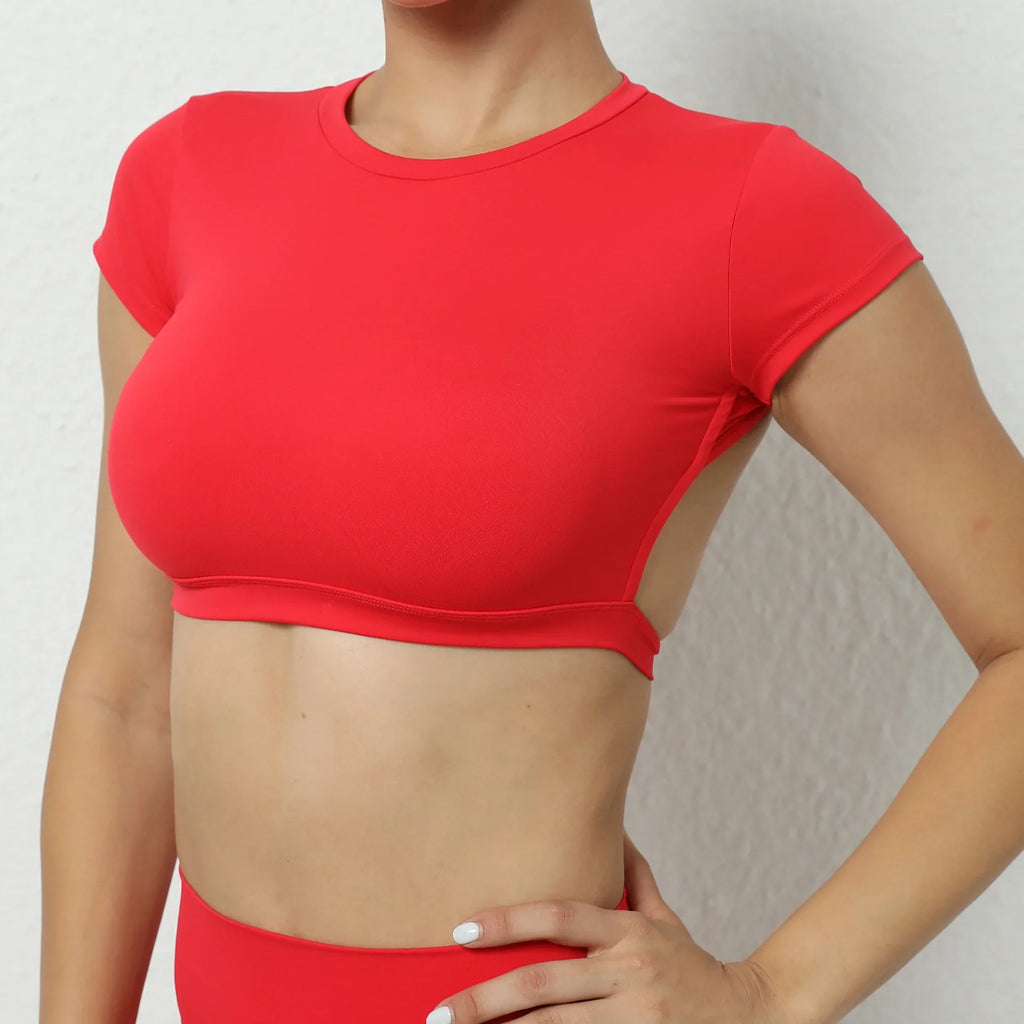 Hearuisavy Summer Sports Shirts Breathable Workout Tops Fitness Sportswear Backless Yoga Clothing Sport Crop Tops Women Gym Top