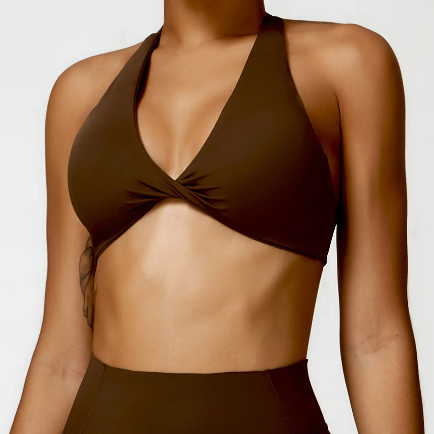 Women's Nylon Sports Bra Halter Sports Underwear Front Twist Naked Feel Sexy Yoga Gym Push Up Workout Padded Bralette Bathsuit