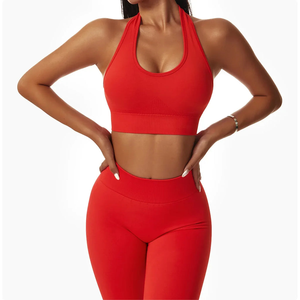 Sexy Halter Yoga Bra Gym Workout Push Up Running Sports Underwear Gathering Sports Vest Beautiful Back Fitness Top