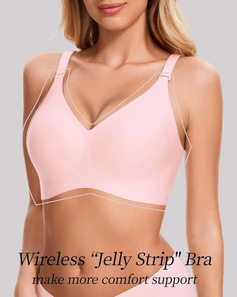 Women's Jelly Seamless Wire-Free Bra Full Cup Thin Mold Soft Support Underwear Plus Size Comfortable High Elasticity Bra