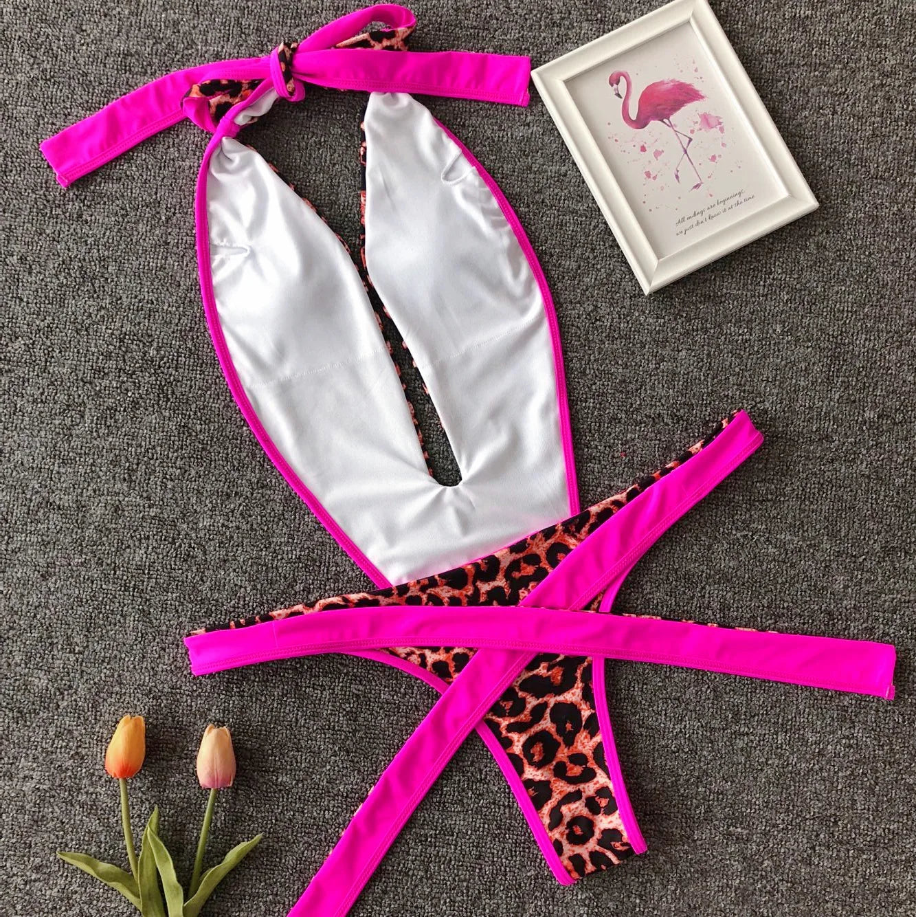 Sexy Bikini 2025 Swimsuit Woman Hollow Out Black Leopard Print Thong Swimwear Front Tie Bathing Suit Backless One Piece Swimsuit