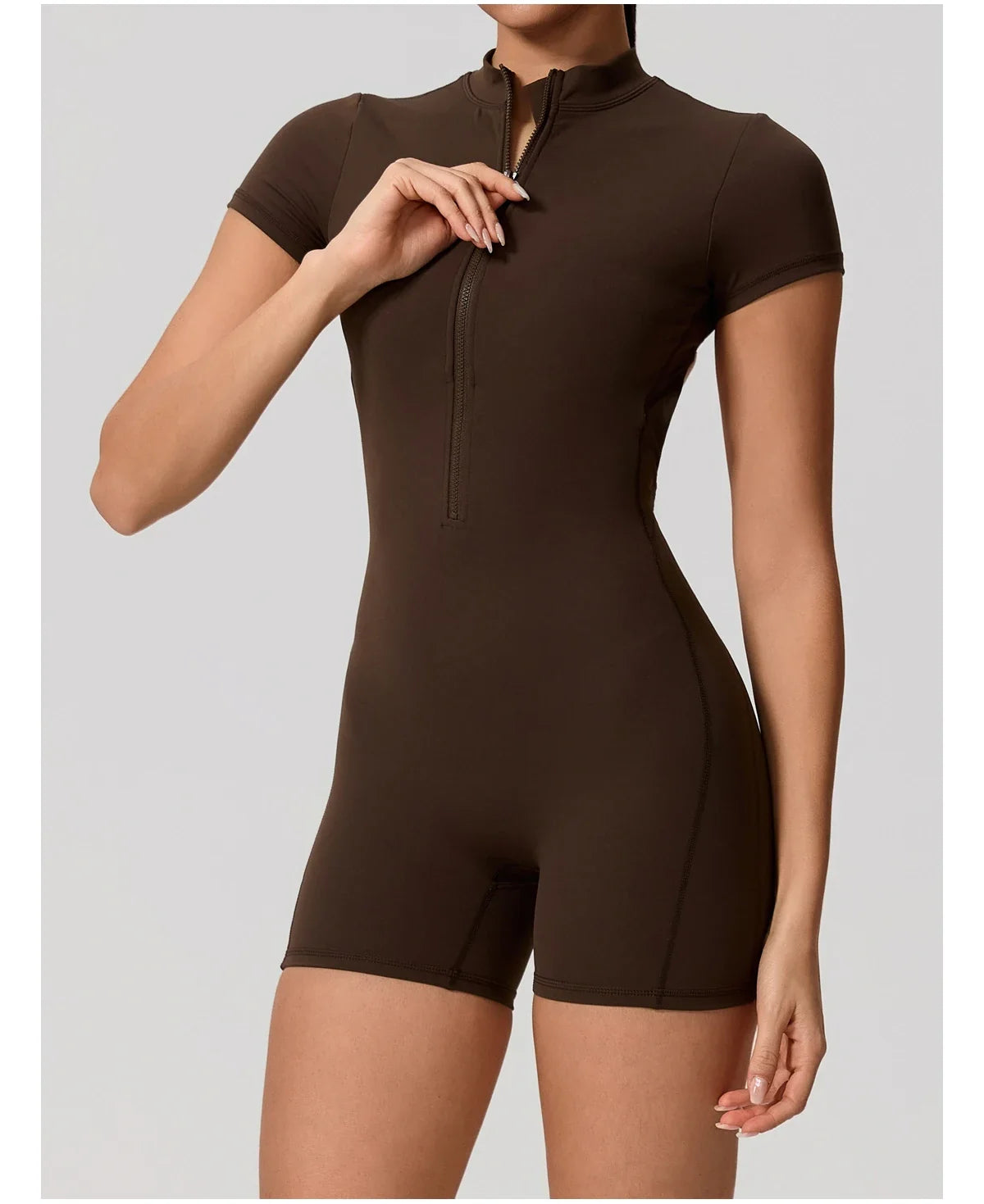 Hearuisavy Summer Women's Short Sleeved Sports Overalls Running Yoga Jumpsuit High Stretch Push Up Fitness Bodysuit With Zipper