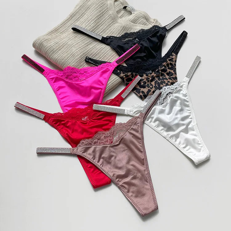 Rhinestone Lace Sexy Girls Women Panties Seamless Underwear G String Letter Transparent Thong For Female Low Rise Ladies Briefs