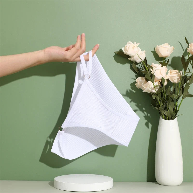 3Pcs Women Cotton Lingerie Sexy Soft Fashion Panties Femme Buckle Design Underwear Pantys Underpant Lingerie Lace Intimates S-XL