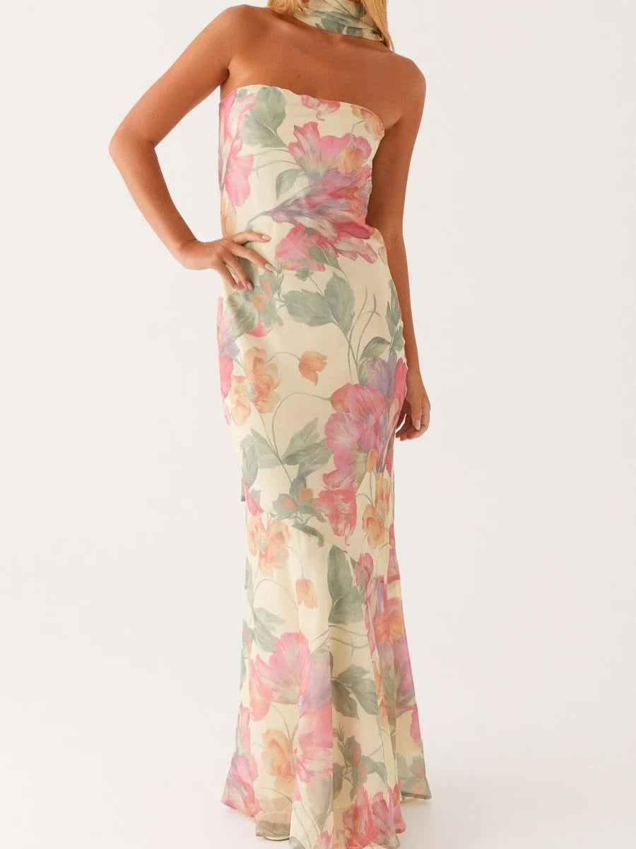 Women Long Bodycon Dress With Scarf Tube Maxi Dress Sexy Summer Strapless Dresses Off Shoulder Sundress Evening Vestidos