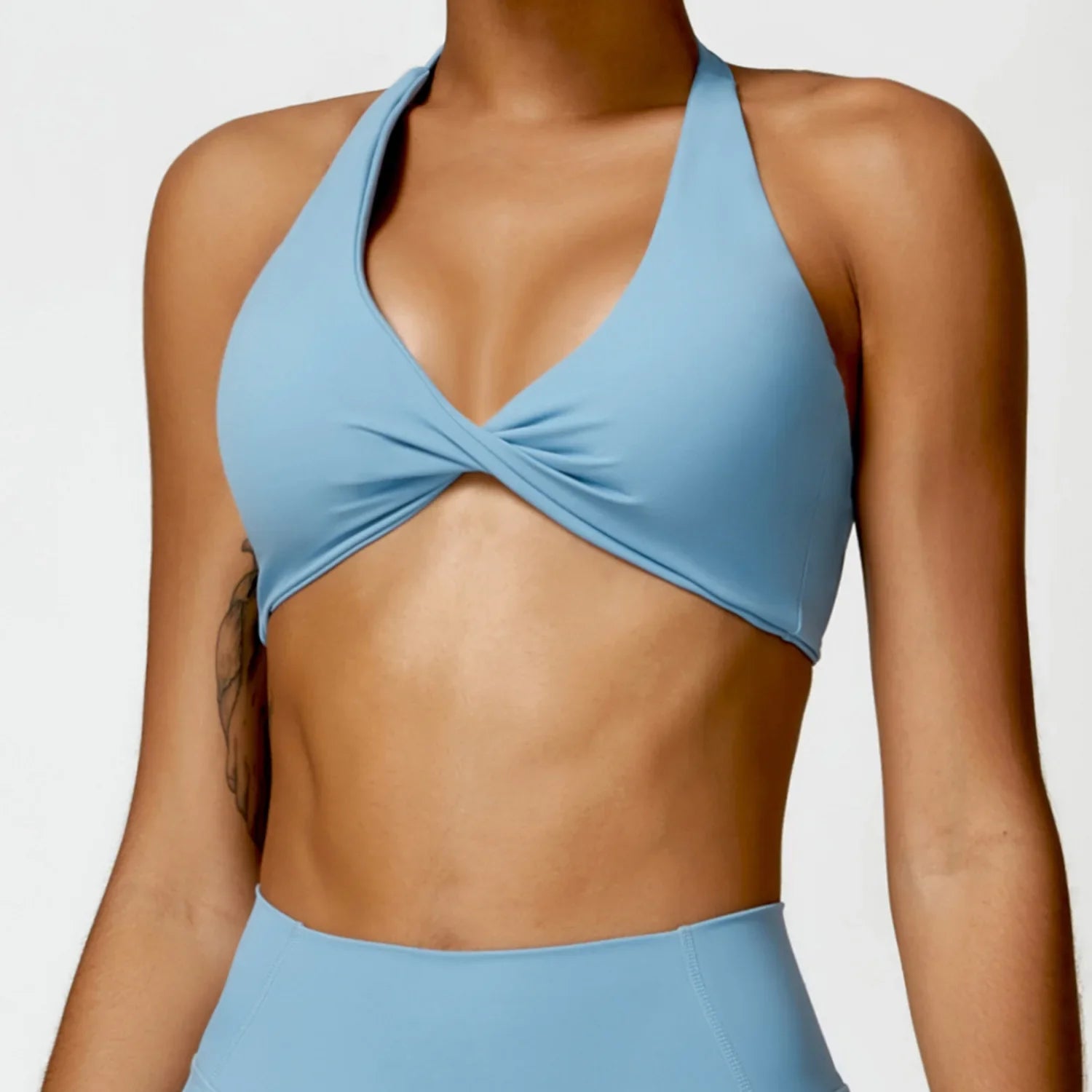 Women's Nylon Sports Bra Halter Sports Underwear Front Twist Naked Feel Sexy Yoga Gym Push Up Workout Padded Bralette Bathsuit