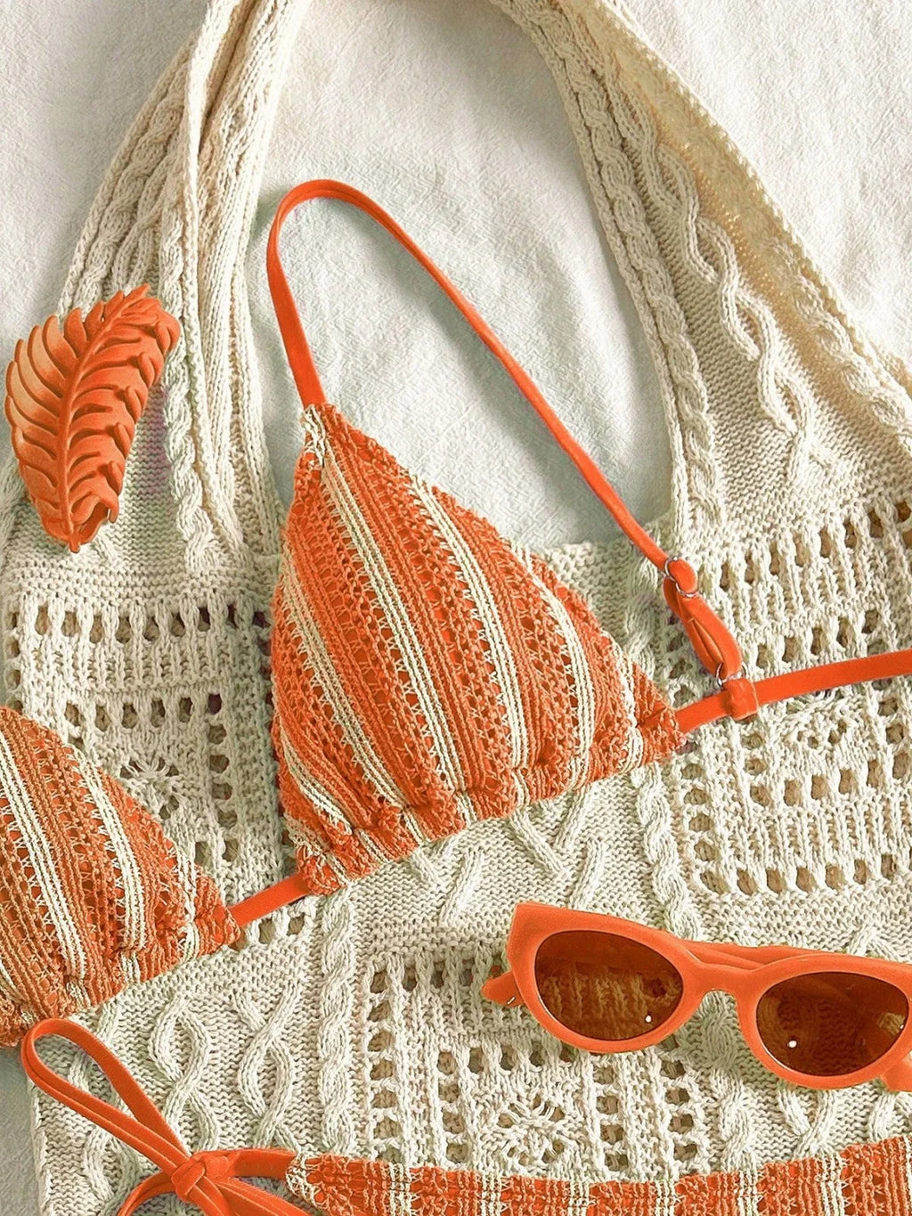 Sexy Orange Striped Bikini Set 2026 Women Halter Push Up Bra Tassel Bandage Thong Swimsuit Summer Holiday Bathing Suit Swimwear
