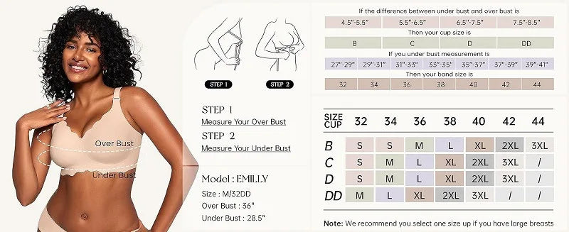 Women's Wave Jelly Seamless Bra 3/4 Cup Thin Molded Wire-Free Supportive Bra with Push-Up Comfort Solid Color Underwear Sostén