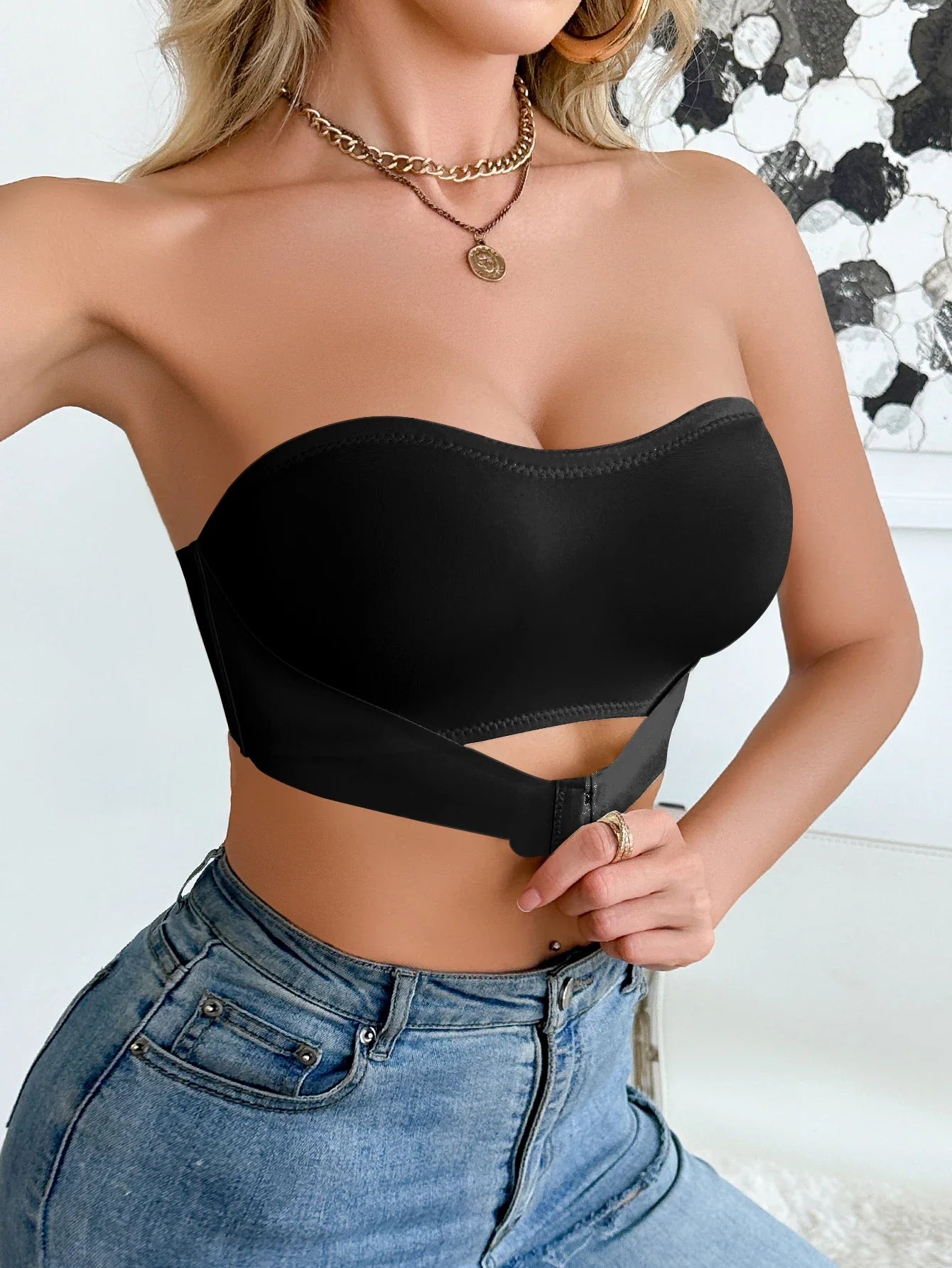 3Pcs Summer Solid Strapless Wireless Women's Bralette Front-Clasp Push up Bra Comfort Unlined Underwear