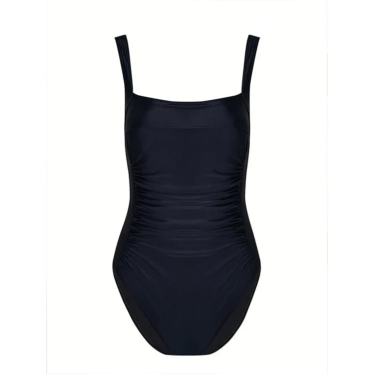 Vintage Black Knitted Patchwork One Piece Swimsuit 2026 Women Halter V Neck Back Bandage Cross Slim Tummy Control Swimwear