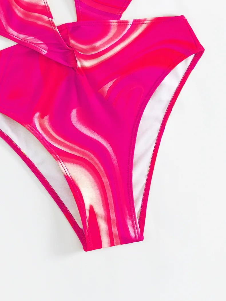 Orange Tie Dye Gradient One Piece Swimsuit 2025 Women Hollow Out Underwire Backless Monokini Beach Bathing Suit Band Swimwear