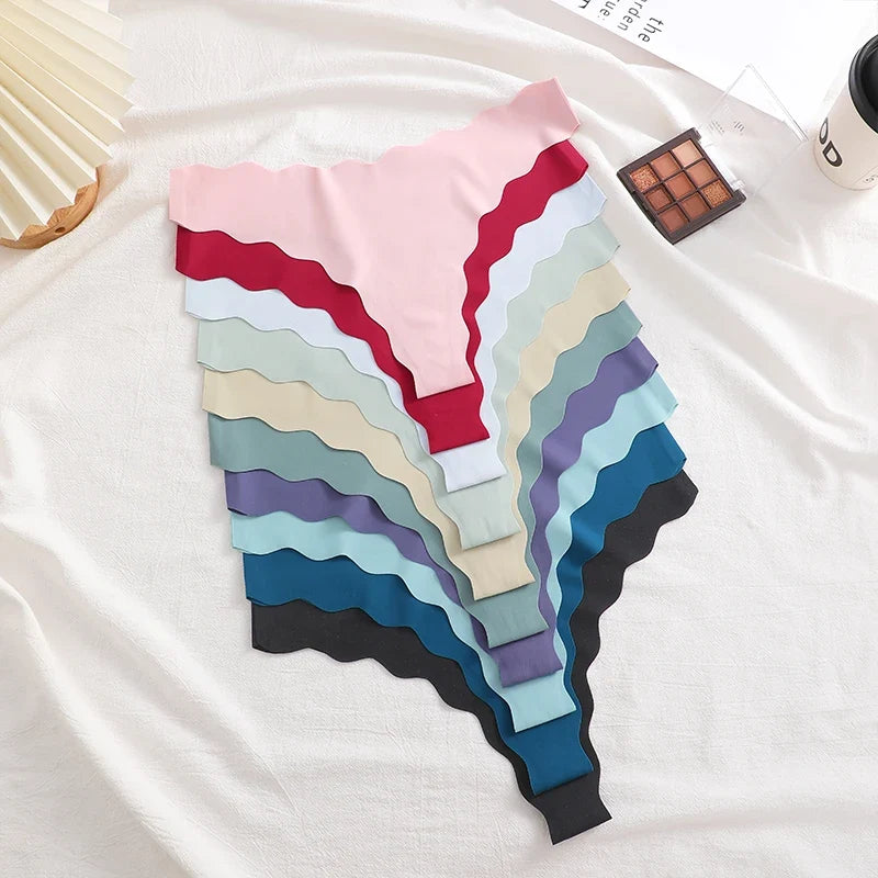 5Pcs Seamless Full-Body Fan-Shaped Wave Decorative Briefs Sexy Thongs Comfortable Breathable Stretch Underwear Women's Lingerie