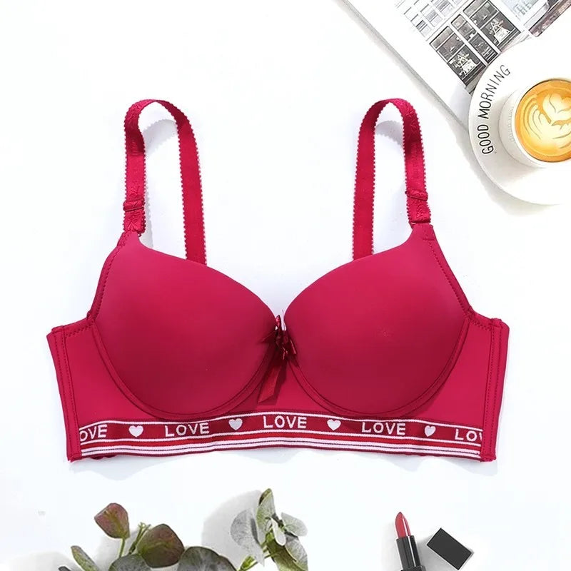 BEAUWEAR Women Seamless Push-Up Sports And Leisure Bra With Four-Row Hook, Alphabet Decor And Steel Support Underwear C Cup