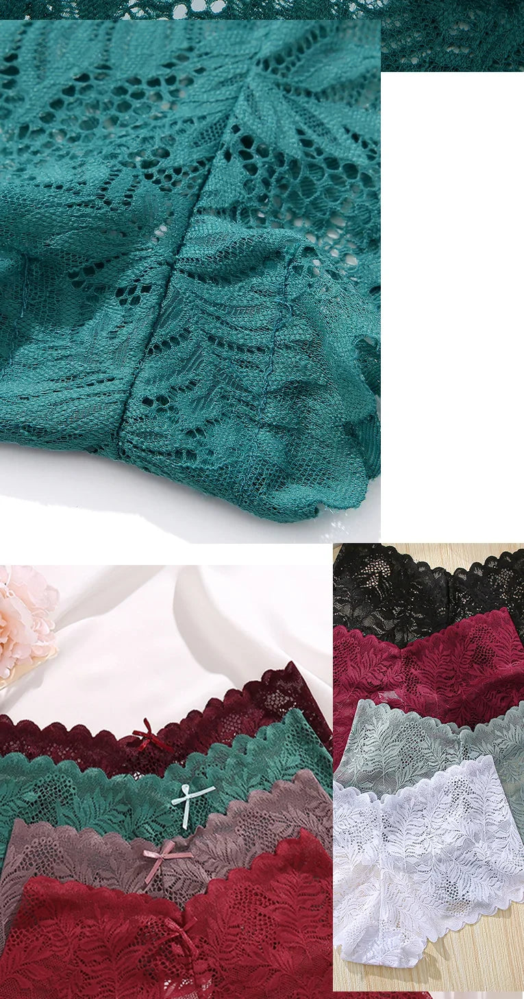 6PCS Women Lace Boxers Briefs Sexy Seamless Breathable Low Waist Female Underwear Solid Color Intimates High Elastic Lingerie