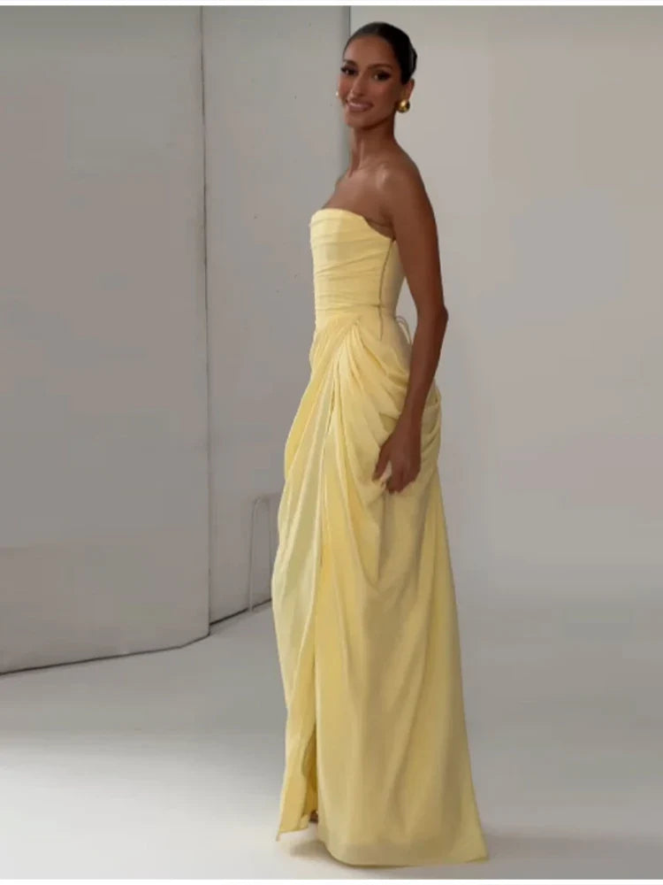 Elegant High Waist Bodycon Maxi Dress Strapless Pleated Hem Corset Party Robes Luxury Vestidos 2026 New Lady Evening Gowns