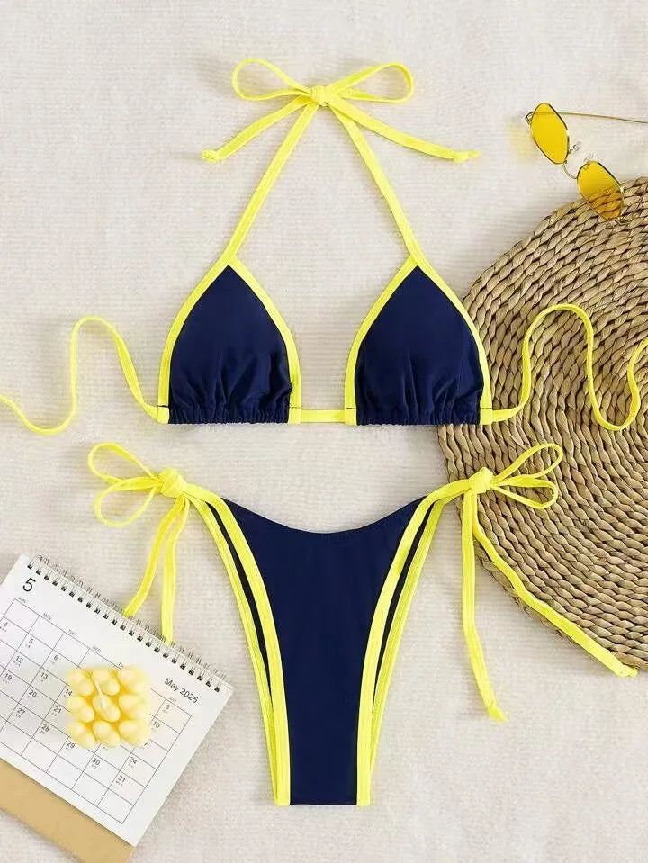 2026 Sexy Contrast Color Separates Micro Bikini Women's Swimsuit Female Swimwear Mini Thong Bikinis Set Two-piece Bathing Suit