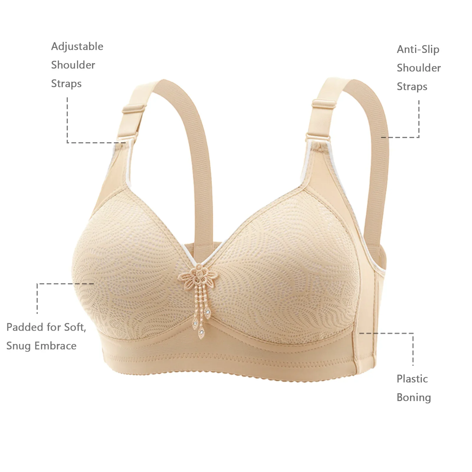 6pcs Seamless Tassel Decor Wireless Women Bra Push-Up - Adjustable Strap, Soft Colors Black/Pink/Beige/Light Blue/Mint Green