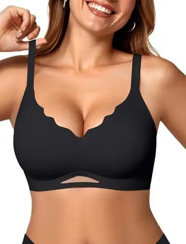 Women’s Wireless Bras Scalloped Push Up Bralettes No Und Full Cup Thin Mold Comfortable and Breathable Seamless Bra Sostén