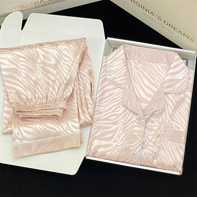 High Quality Ice Silk Light Luxury Pajamas Women's Pajama Spring and Autumn Style Long Sleeve Home Set Satin Nightwear Sleepwear