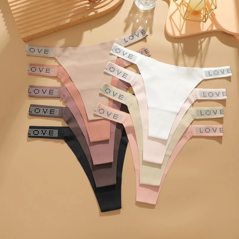 3Pcs/Set Low Waist Sexy Panties Women Thongs Rhinestones Letter Diamonds G-string Sports Thong Shorts Briefs T-back Size XS-XL