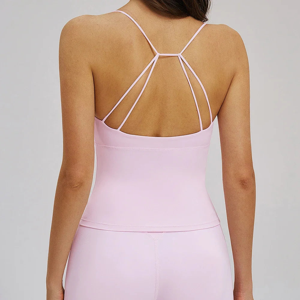 Vision Twist Front Longline Top Sports Longline Strappy Top Sports Yoga Vest Women's Fitness Tank Top Gym Running Workout Halter