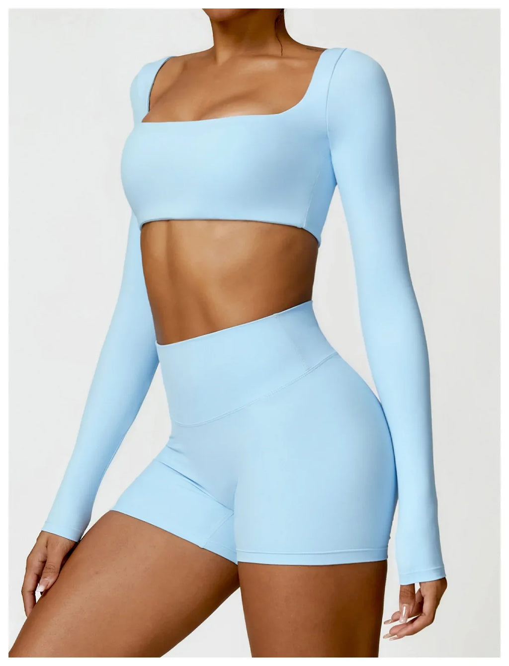 Hearuisavy Summer Casual Quick Dry Sportswear Women Square Neck Gym Top Women Fitness Sports Crop Top Long Sleeve Yoga Clothing