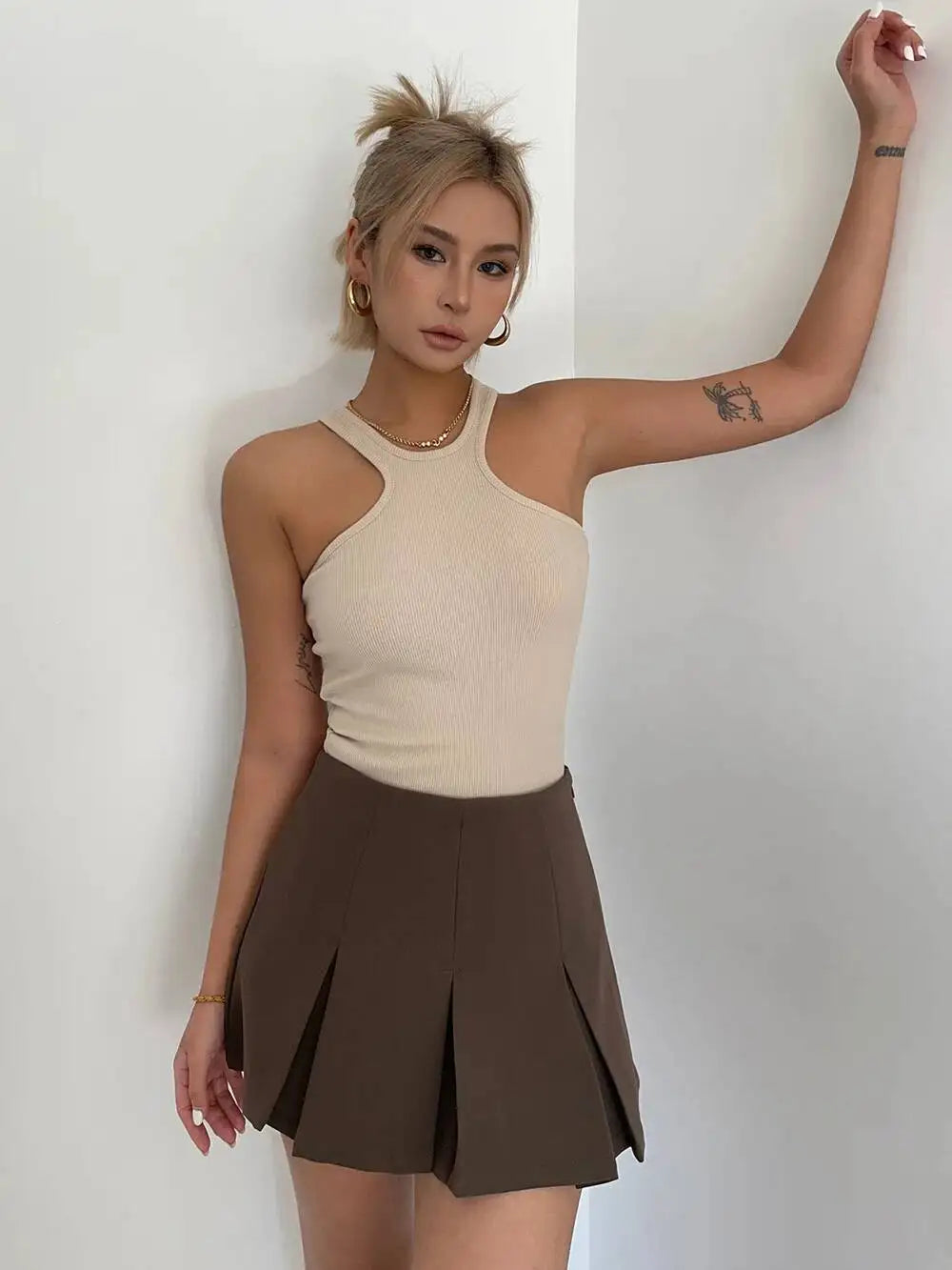 WOMENGAGA American High Street A-line Short Unif School Girl Fairy Grunge Skirt High Waist Pleated Skorts Streetwear Lovely HM2O