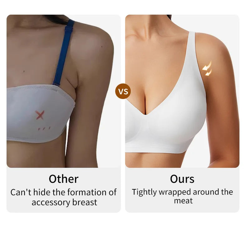 Women's Deep V Jelly Seamless Bra Wire-Free 3D Soft Support Thin Molding Leopard Print Solid Color Comfortable Bra Underwear