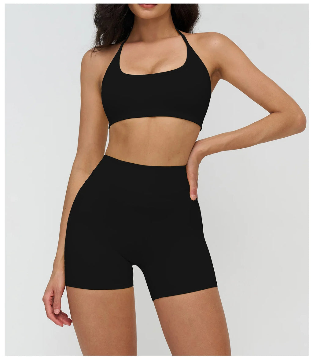 Neck Hanging Sports Bra High Support Women Push Up Bra Summer Gym Clothes Fitness Halter Top Quick Dry Running Workout Underwear